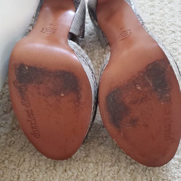 Charles David Blk/Wht/Grey Skin Peep Toe Shoes - Picture 4 of 5